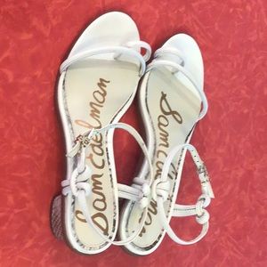 Sam Edelman cream sandals with snakeskin heel